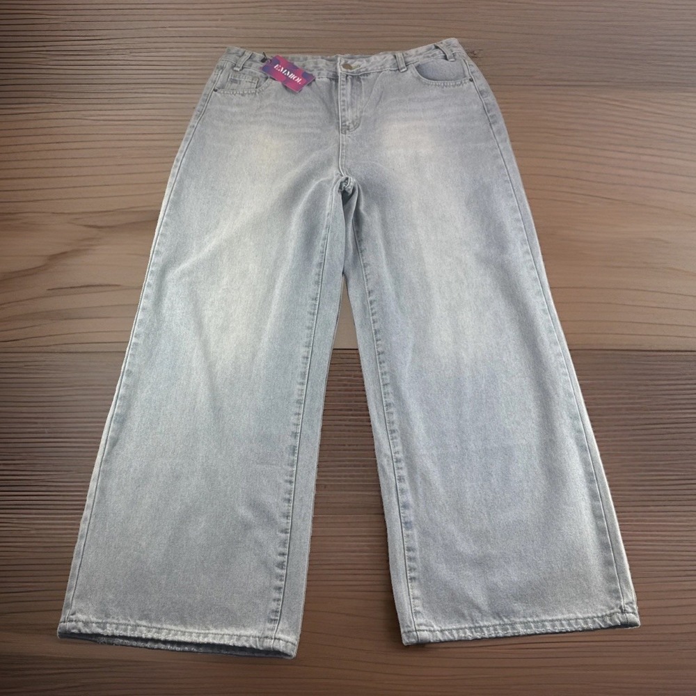 Emmiol Wide Leg Baggy Jeans Womens 2XL 36x30 Blue Denim Skater Pants Hip Hop NEW